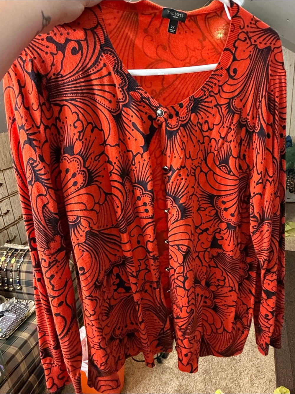 Talbots orange and Black Floral Print Women's Dress